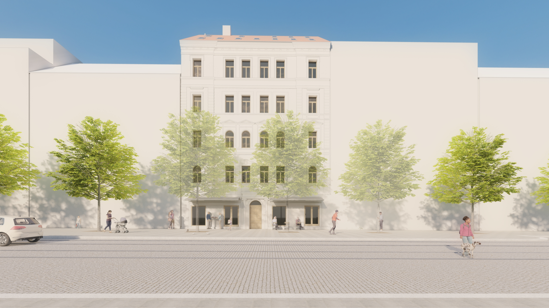 Fasáda domu Moskevská 31 ve Vršovicích